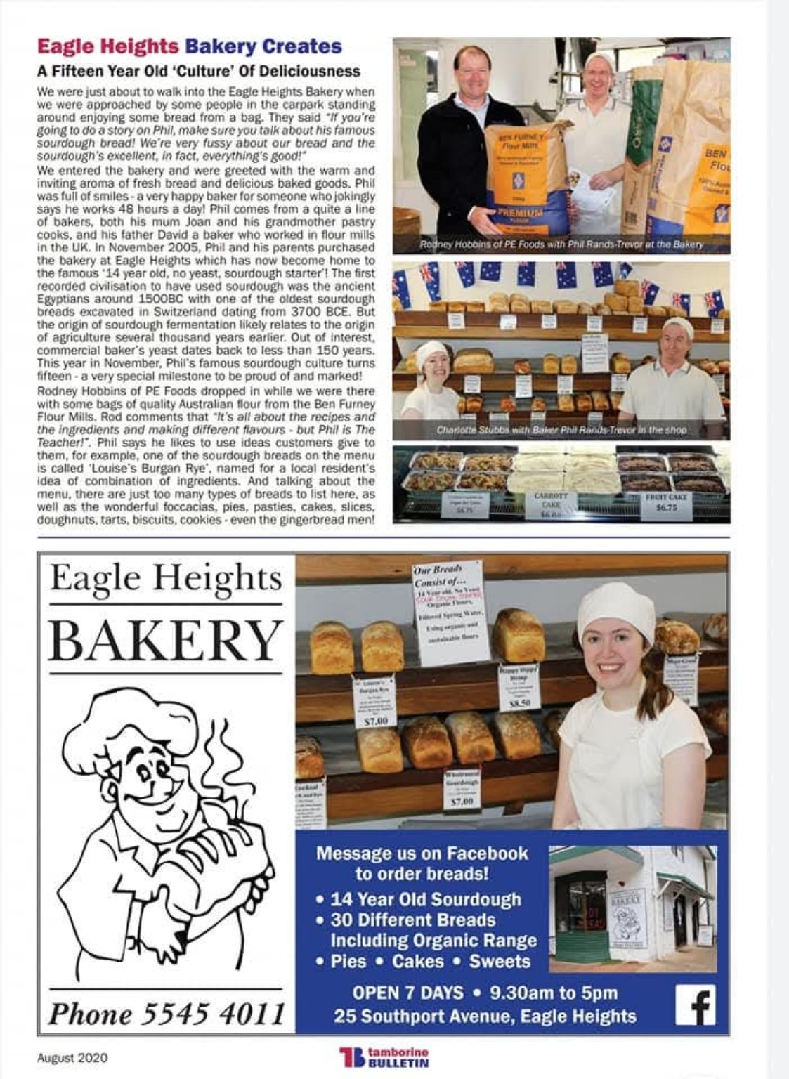 The bakery’s feature in the August 2020 Tamborine Bulletin
